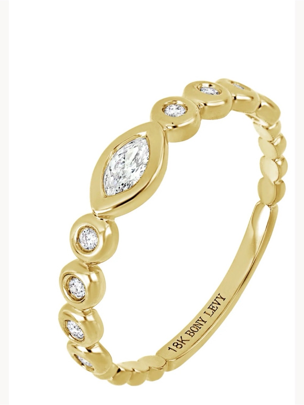 18K Gold Diamond Marquise and Bezel Band - size 6 Bony Levy 0.15 ctw